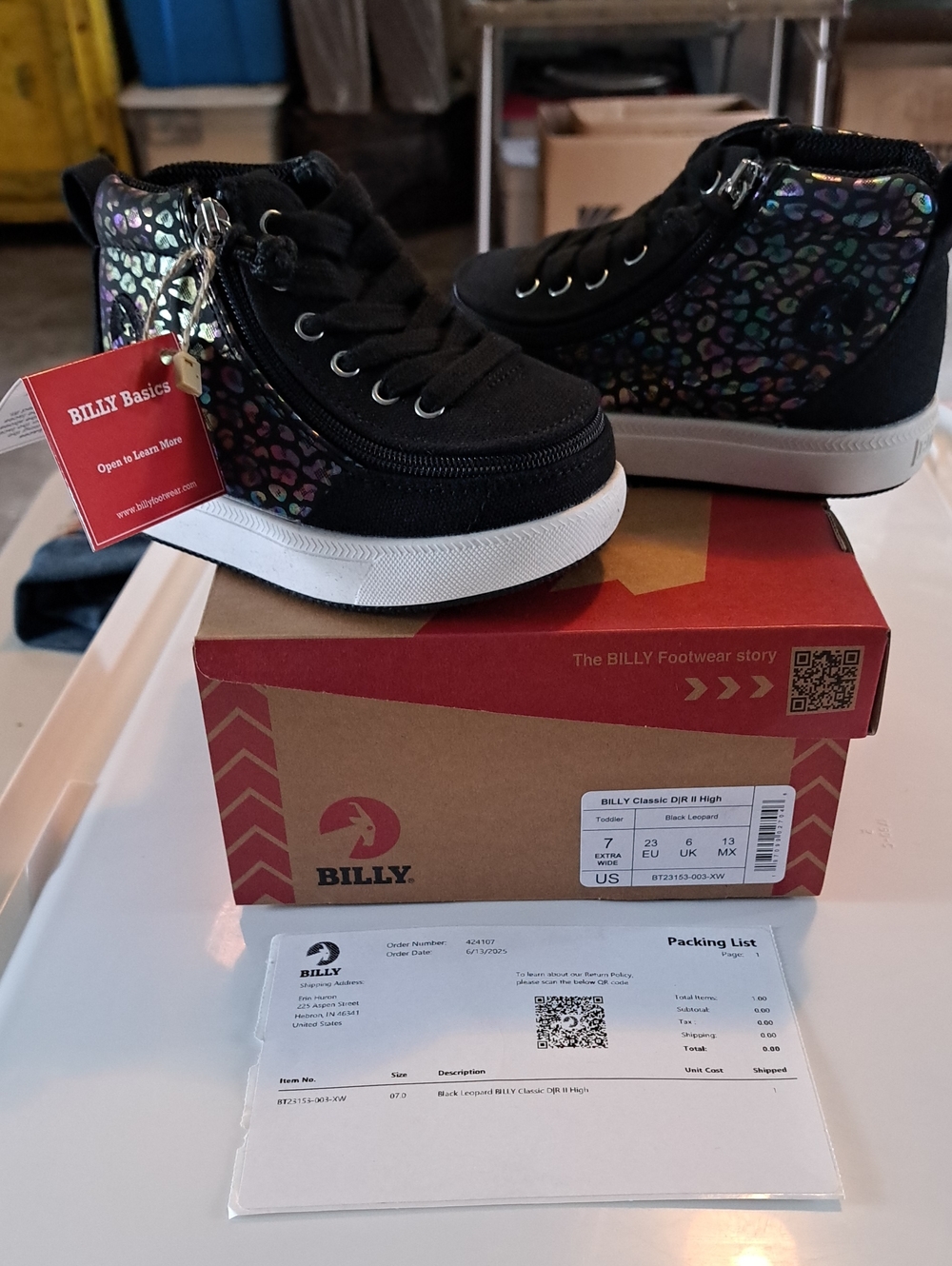 Billy Brand Kids' Black Holographic Leopard High-Top Shoes. 7 W
